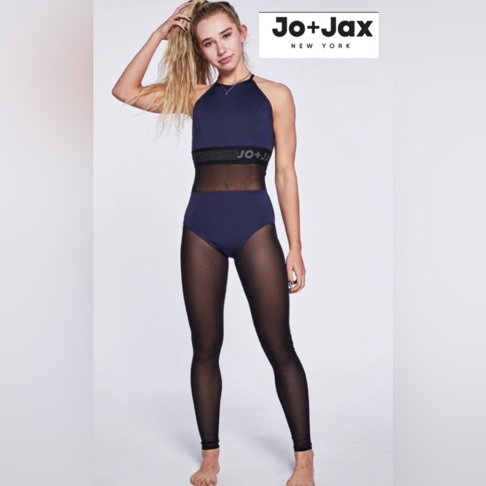 NWOT Jo + Jax Blue/Black Fame Colorblock Sleeveless 1pc Dance Unitard Size MA